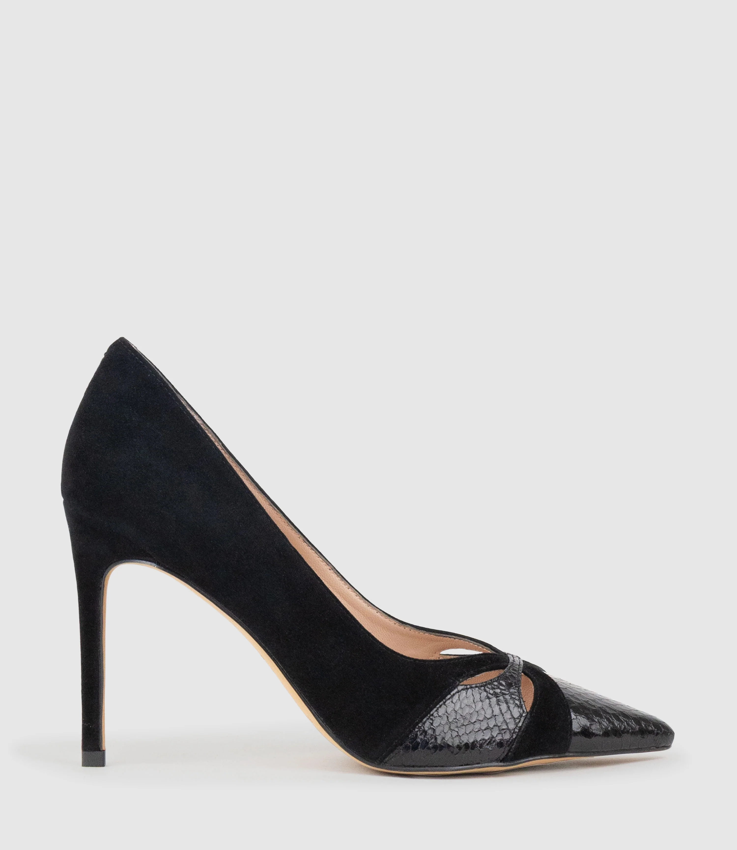 ABIGAIL100 Combination Stiletto Pump in Black Suede