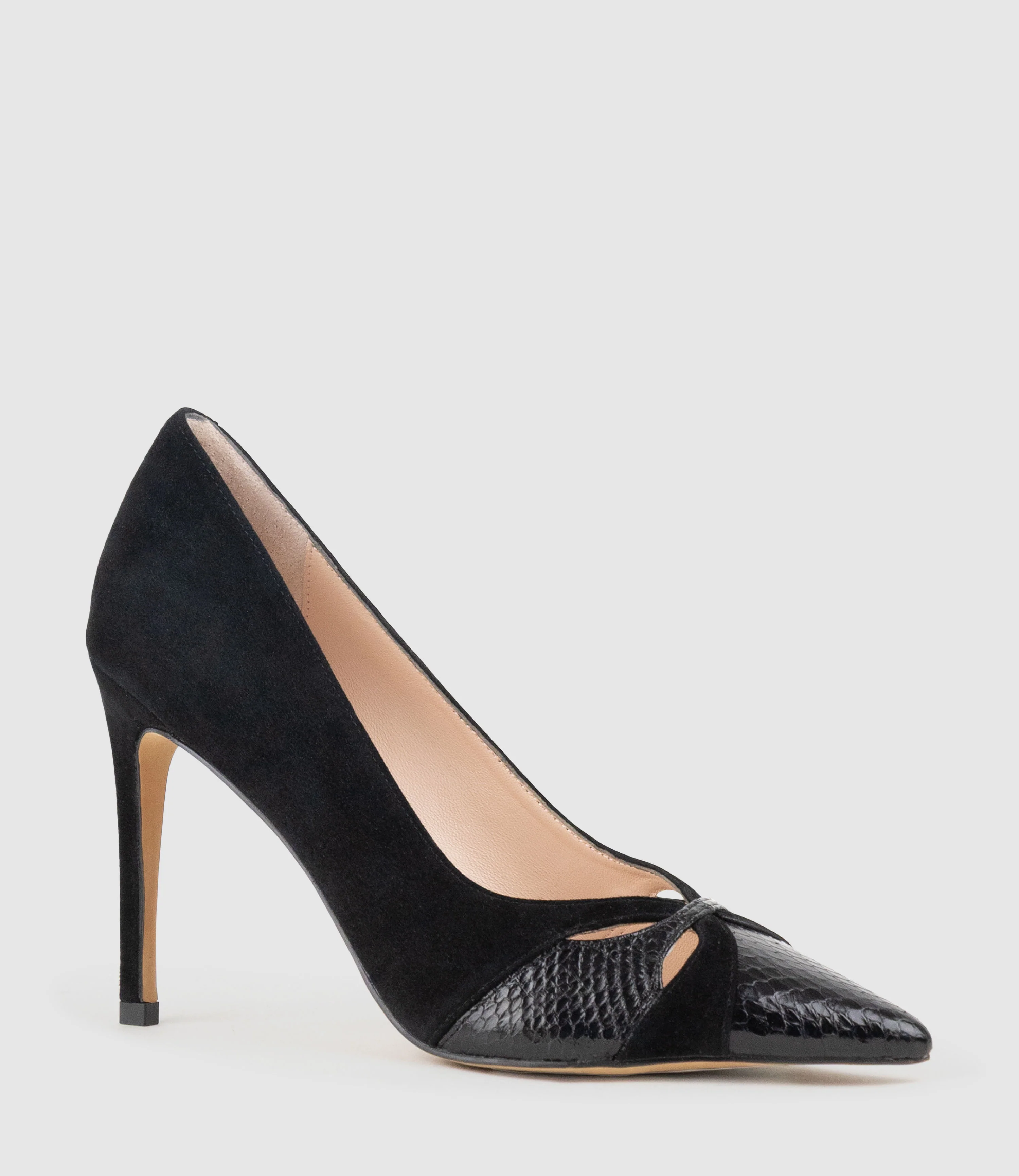 ABIGAIL100 Combination Stiletto Pump in Black Suede - Image 3