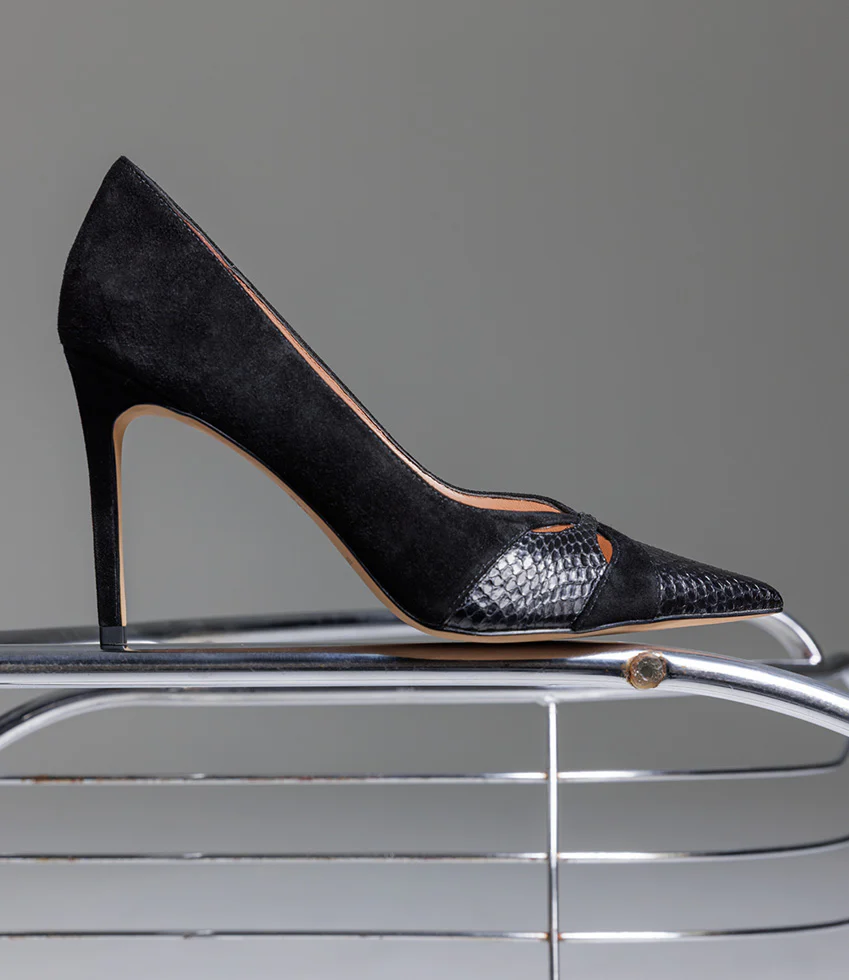 ABIGAIL100 Combination Stiletto Pump in Black Suede - Image 6