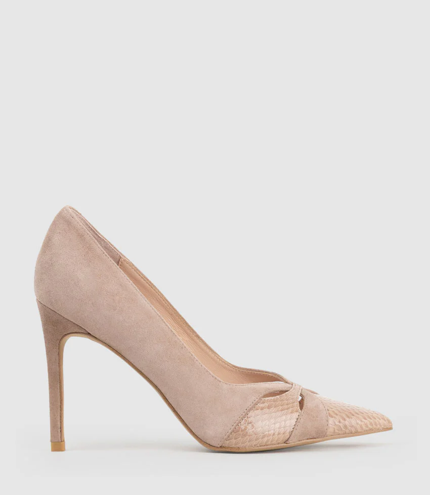 ABIGAIL100 Combination Stiletto Pump in Nude Suede