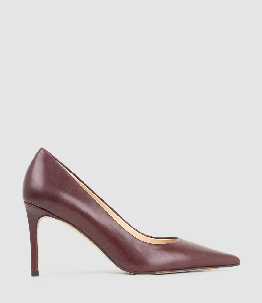 AISHA85 Pointed Pump in Claret Calf