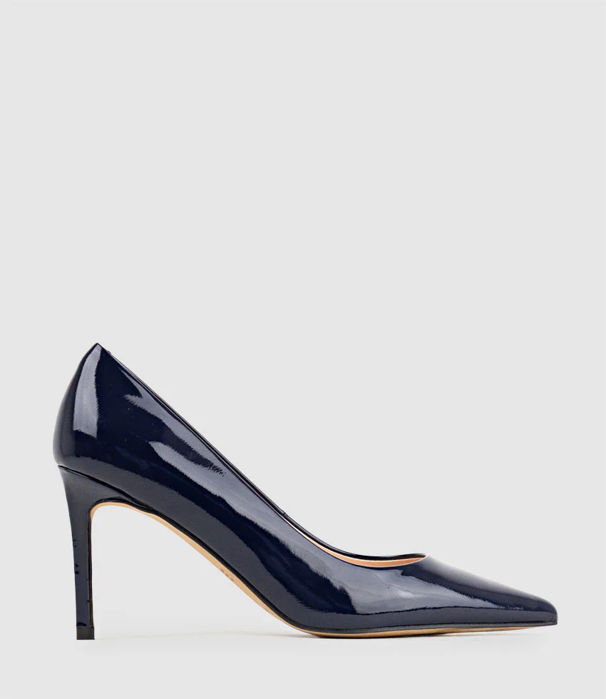 AISHA85 Pointed Pump in Navy Patent