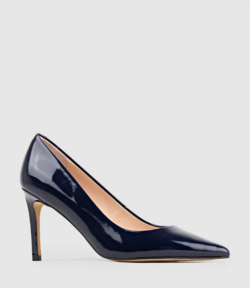 AISHA85 Pointed Pump in Navy Patent - Image 2