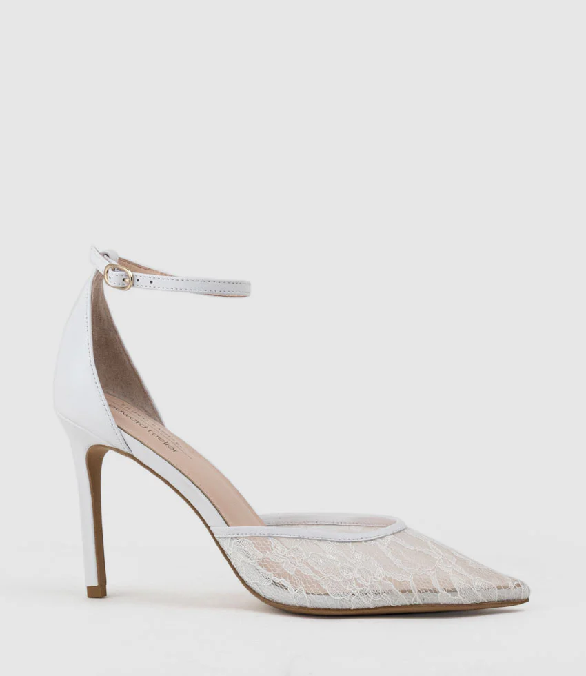 ALICE100 Stiletto Lace Pump in White - Image 3
