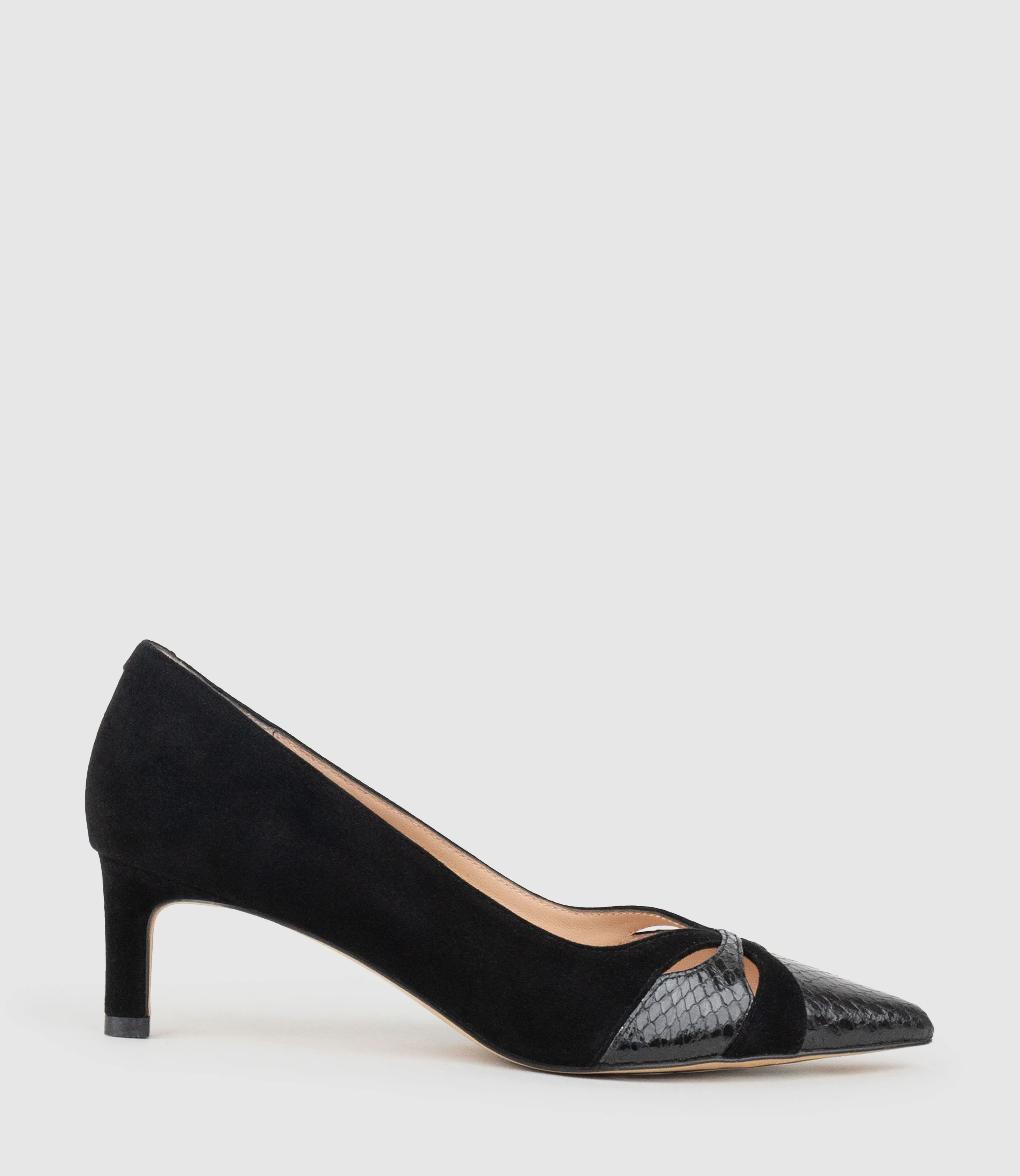 ALIRA55 Snake Combination Pump in Black Suede Combination