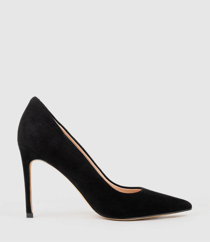ALLEGRA100 Pointed Stiletto Pump in Black Suede