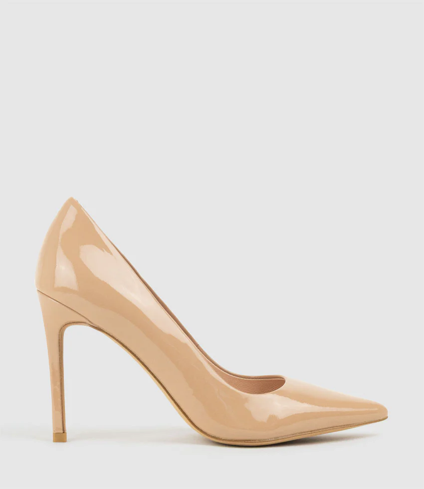 ALLEGRA100 Pointed Stiletto Pump in Nude Patent