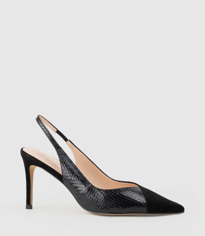 AMITA85 Combination Slingback Pump in Black Suede - Image 2