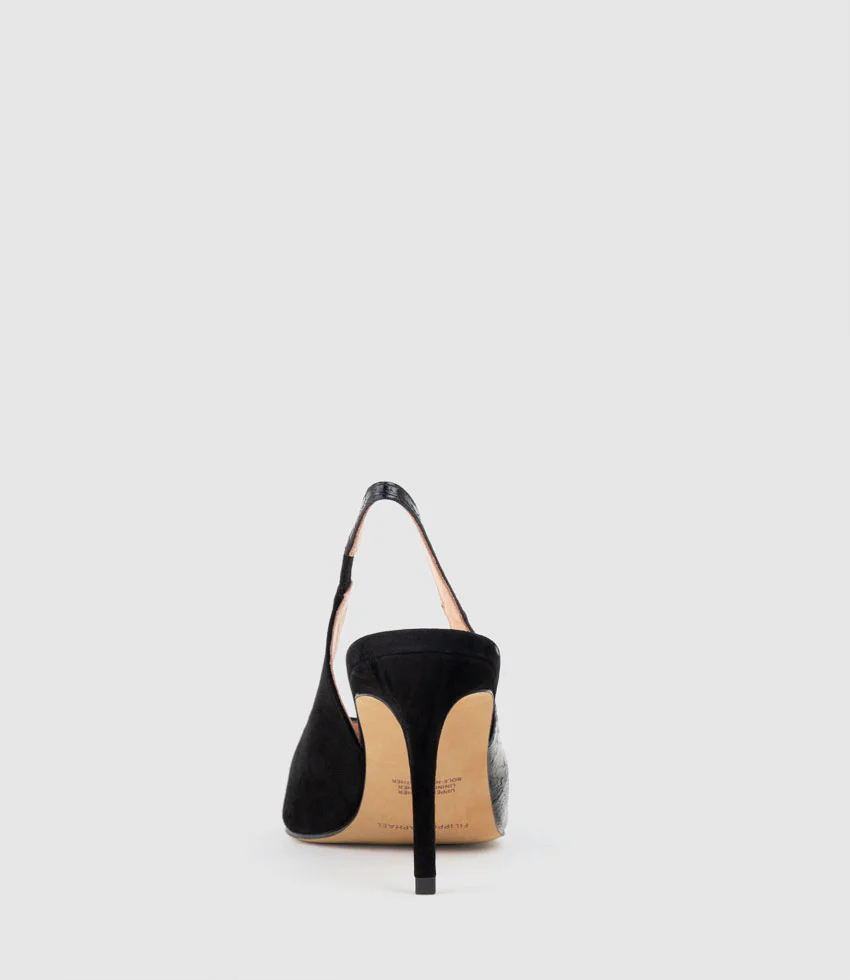 AMITA85 Combination Slingback Pump in Black Suede - Image 3