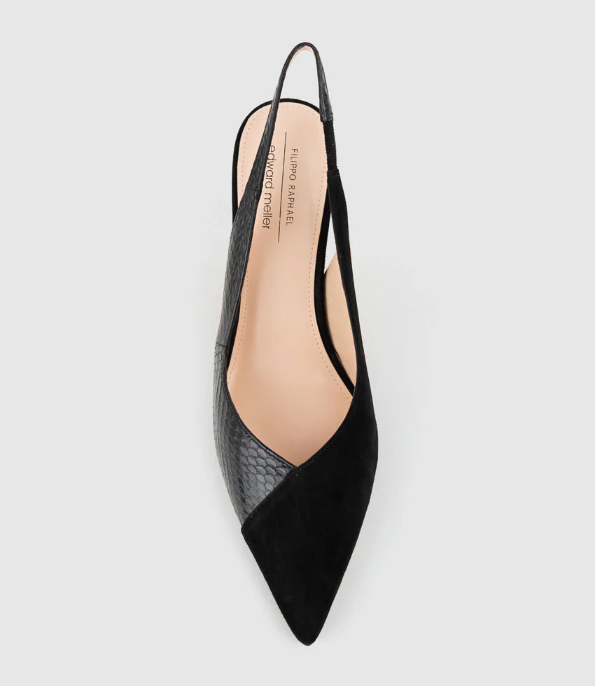 AMITA85 Combination Slingback Pump in Black Suede - Image 4