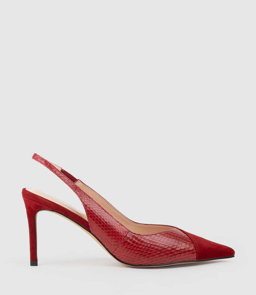 AMITA85 Combination Slingback Pump in Cherry Suede