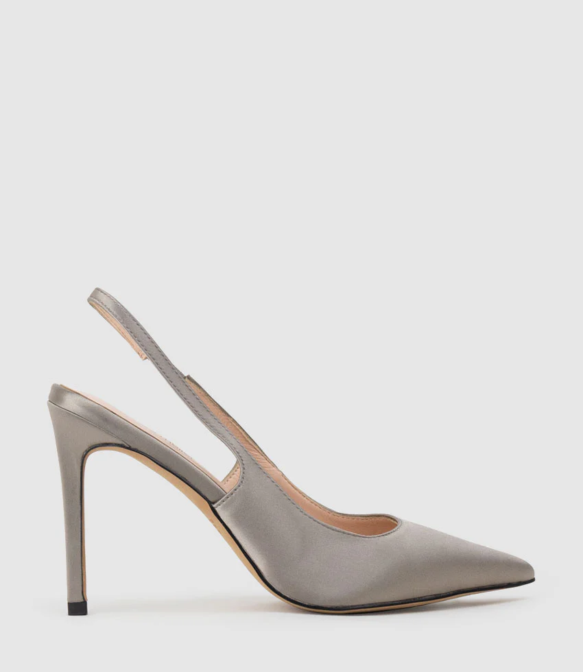 ANDREA100 Stiletto Slingback Pump in Pewter Silk