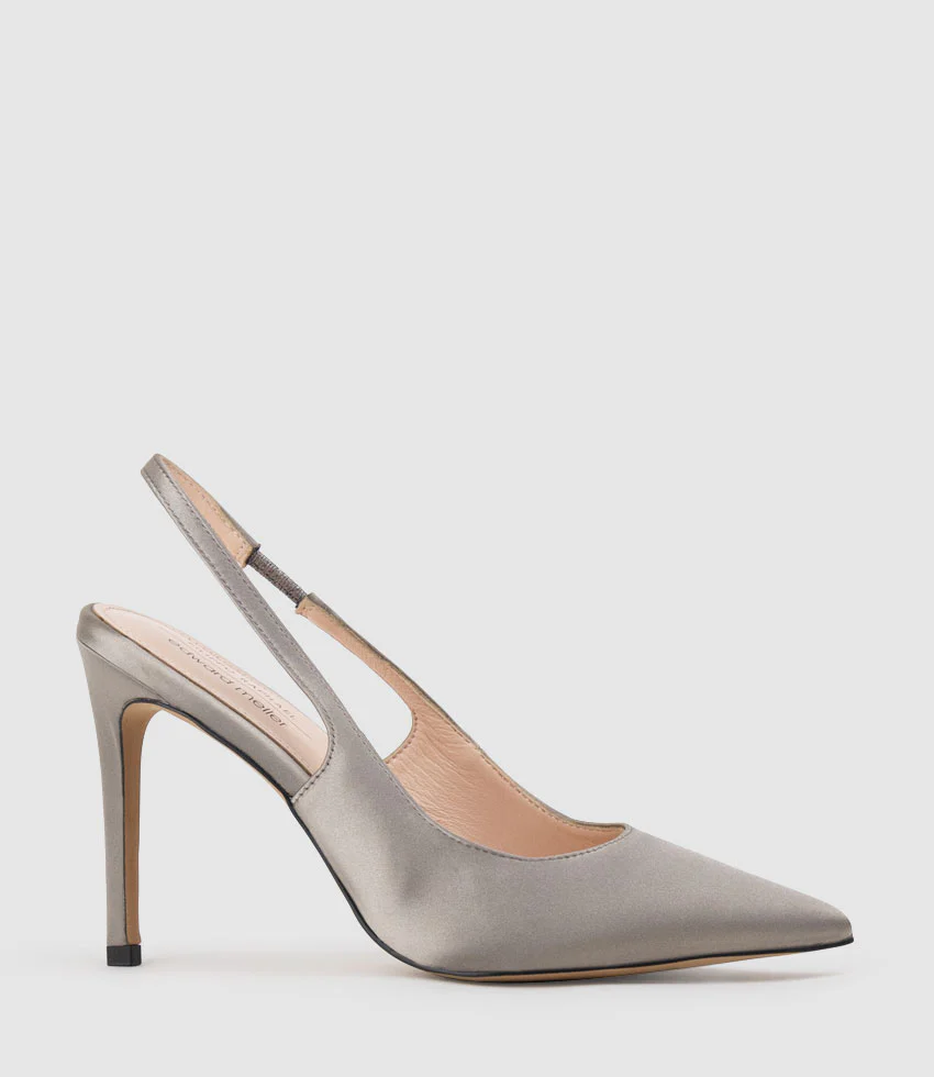 ANDREA100 Stiletto Slingback Pump in Pewter Silk - Image 2