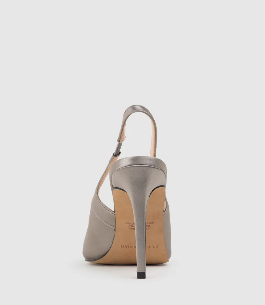 ANDREA100 Stiletto Slingback Pump in Pewter Silk - Image 3