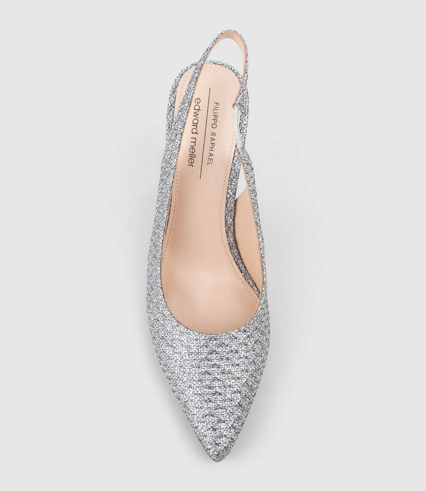 ARILLA85 Slingback Pump in Silver Metallic Fabric - Image 5