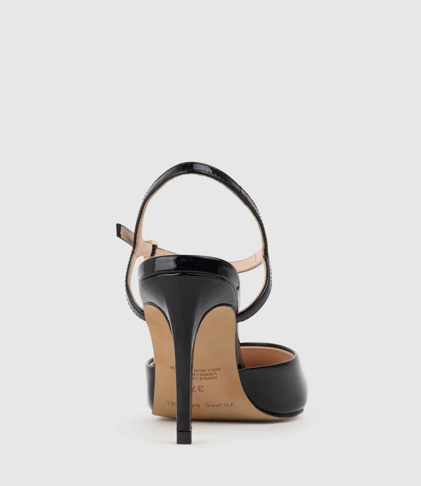 ATTICUS85 Open Waist Pump with Ankle Strap in Black Patent - Image 3
