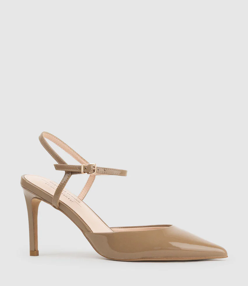 ATTICUS85 Open Waist Pump with Ankle Strap in Latte Patent - Image 2