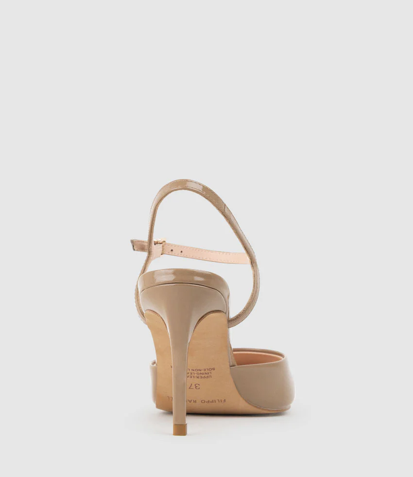 ATTICUS85 Open Waist Pump with Ankle Strap in Latte Patent - Image 3