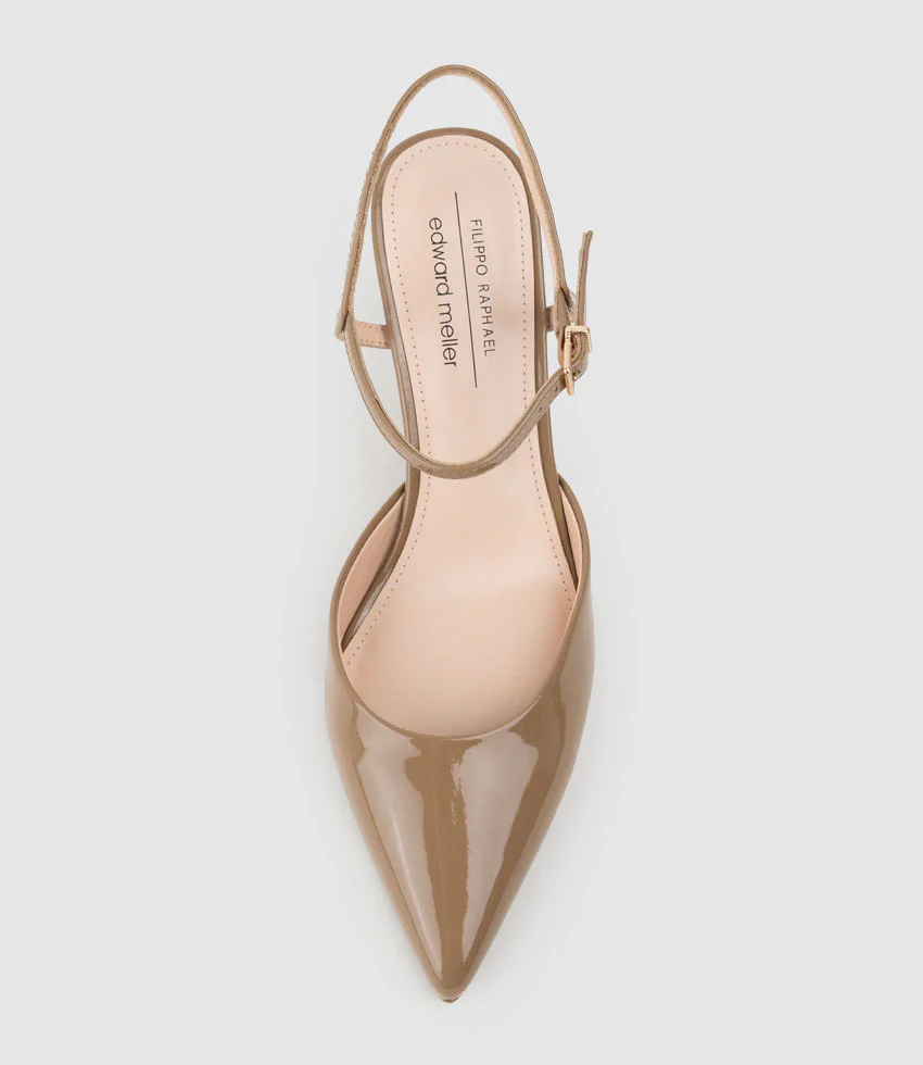 ATTICUS85 Open Waist Pump with Ankle Strap in Latte Patent - Image 4