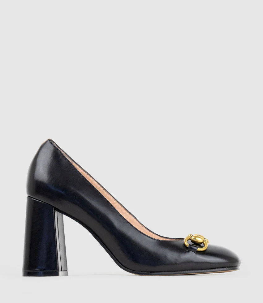 BAILEY85 Block Heel Pump with Trim in Black Calf