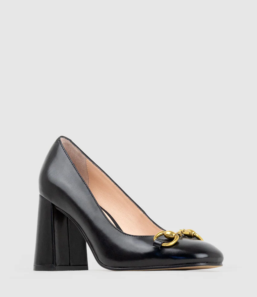 BAILEY85 Block Heel Pump with Trim in Black Calf - Image 3