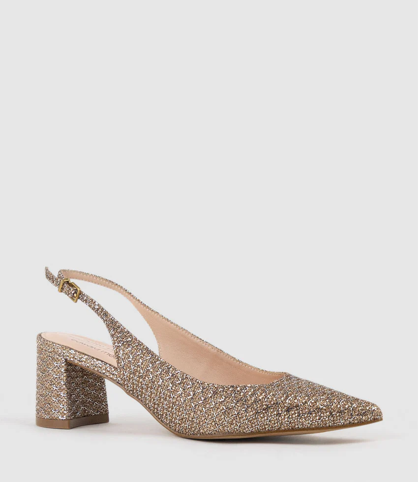 BARI55 Block Heel Slingback Pump in Copper Metallic Fabric - Image 3