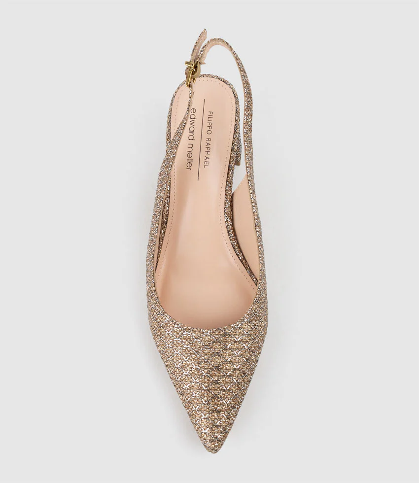 BARI55 Block Heel Slingback Pump in Copper Metallic Fabric - Image 5