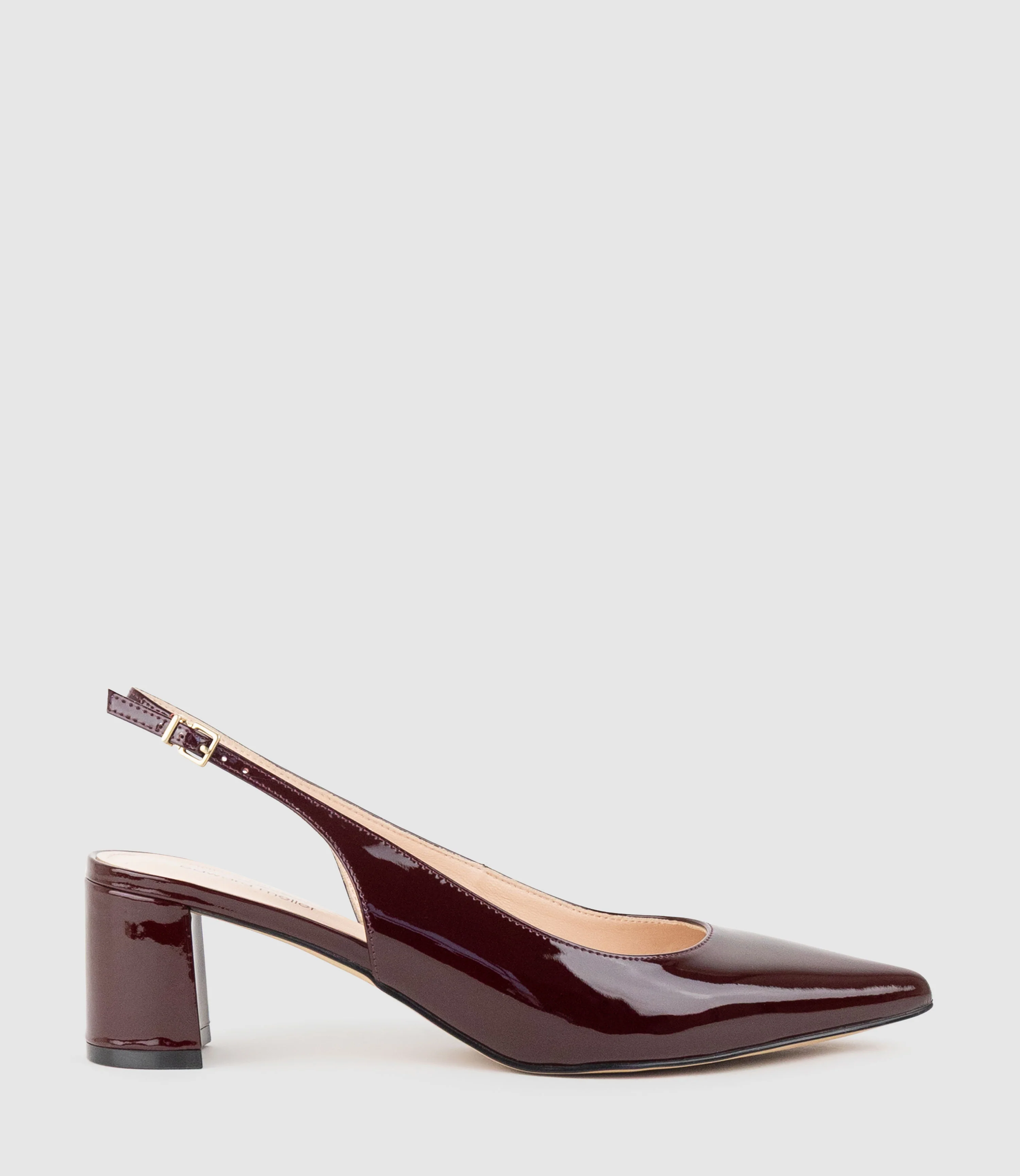 BARI55 Block Heel Slingback Pump in Wine Patent