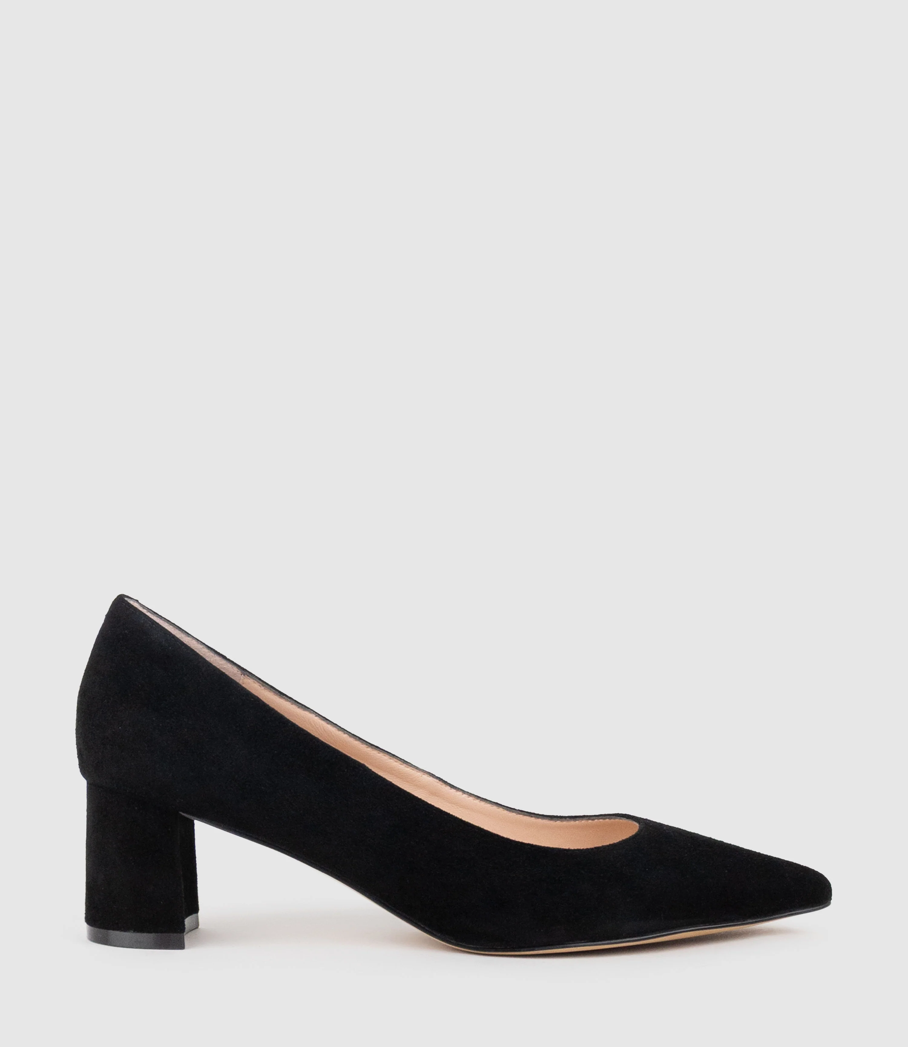 BETA55 Block Heel Pump in Black Suede