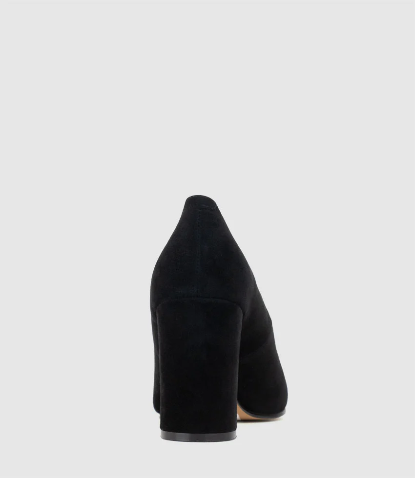 BRYNLEY85 Block Heel Pointed Pump in Black Suede - Image 3