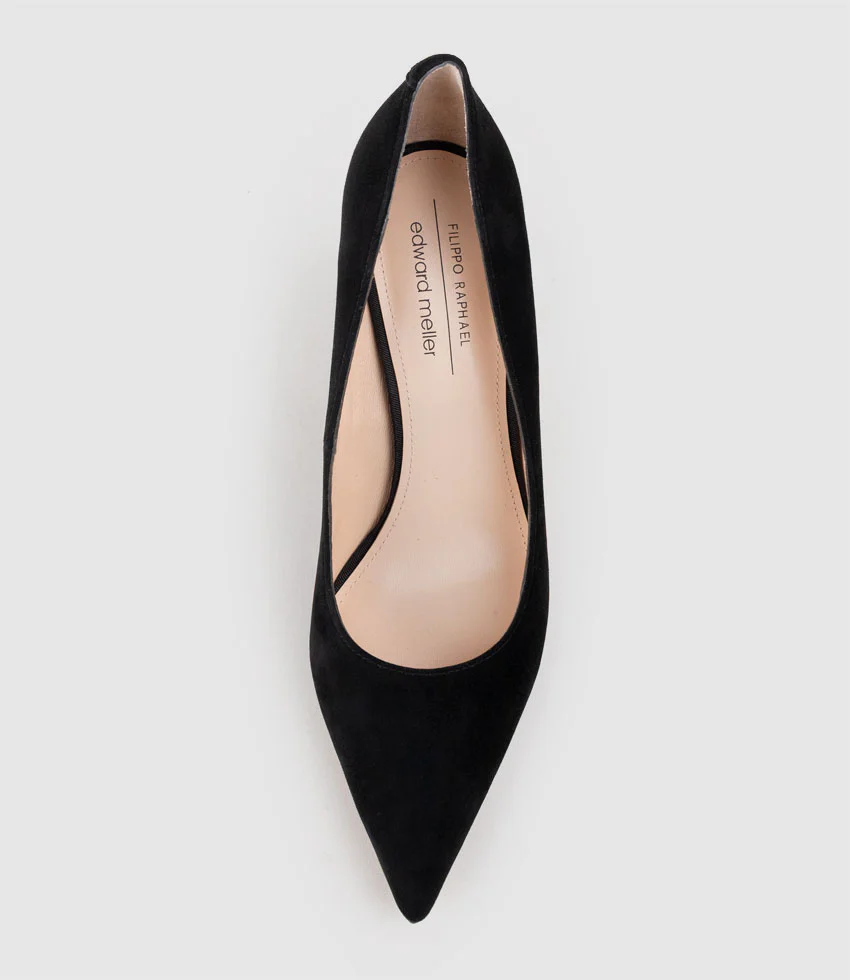 BRYNLEY85 Block Heel Pointed Pump in Black Suede - Image 4