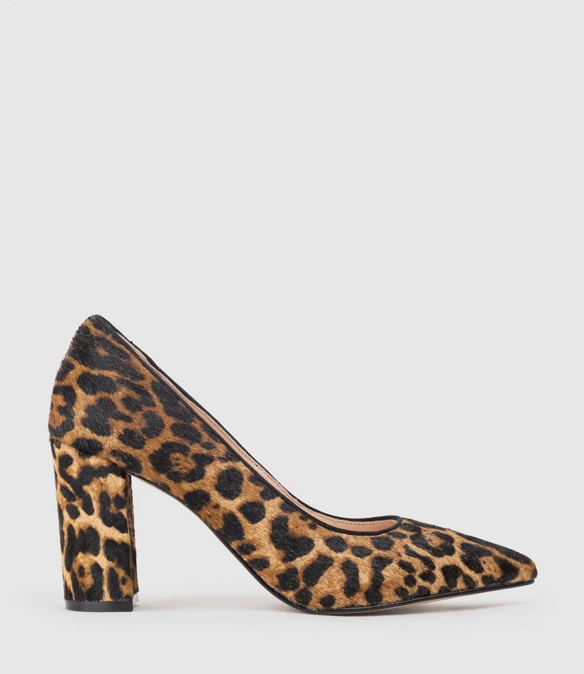 BRYNLEY85 Block Heel Pointed Pump in Leopard Calf Hair
