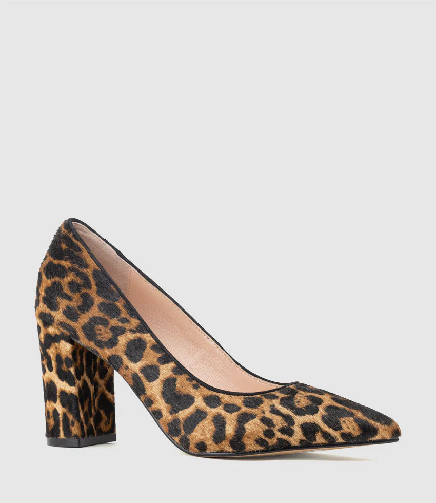 BRYNLEY85 Block Heel Pointed Pump in Leopard Calf Hair - Image 3