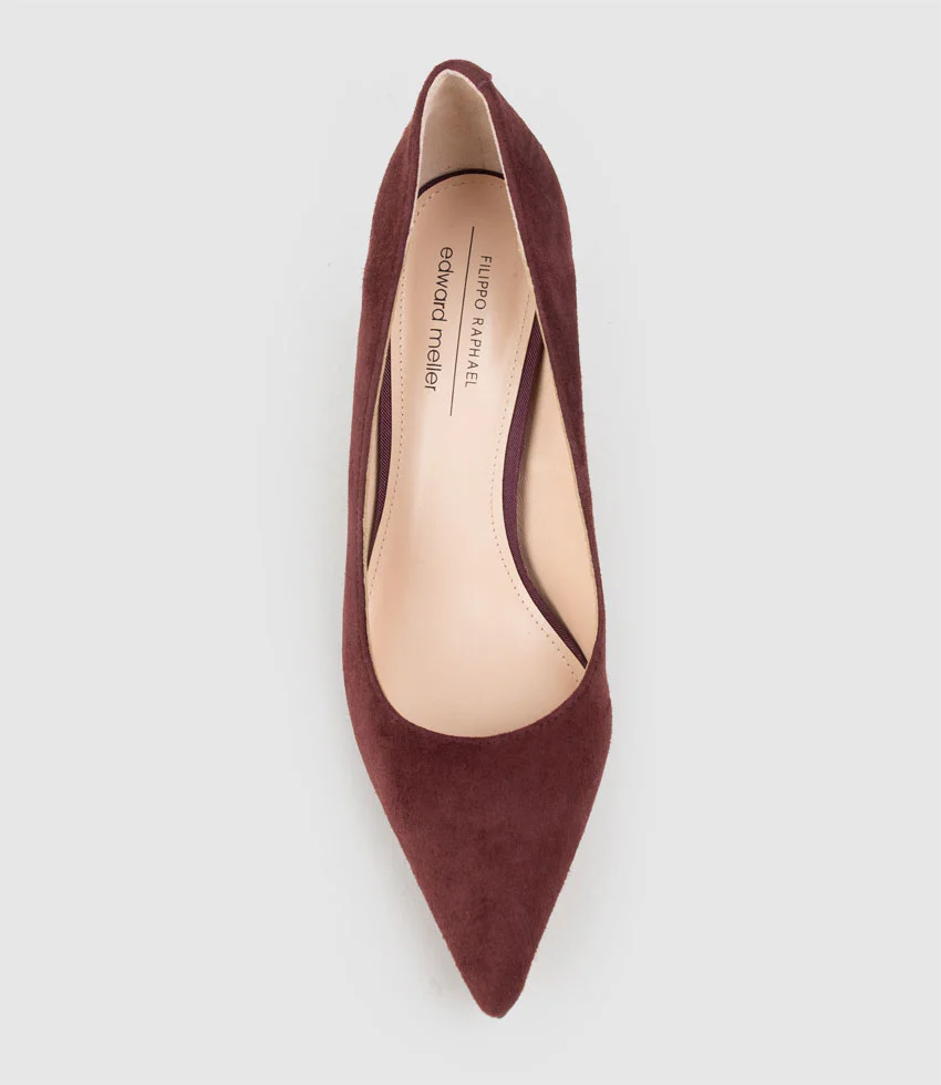 BRYNLEY85 Block Heel Pointed Pump in Wine Suede - Image 4