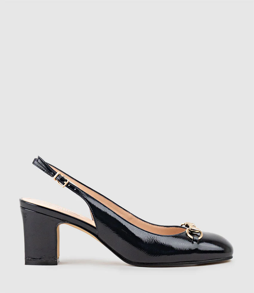 CAMILLE65 Slingback Pump with Trim in Navy Patent