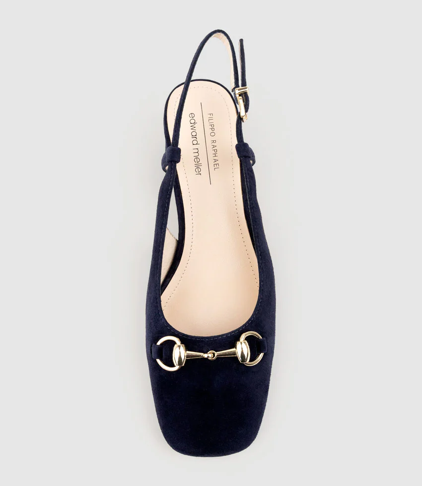 CLEMENTINE45 Closed Toe Sling with Hardware in Navy Suede - Image 4