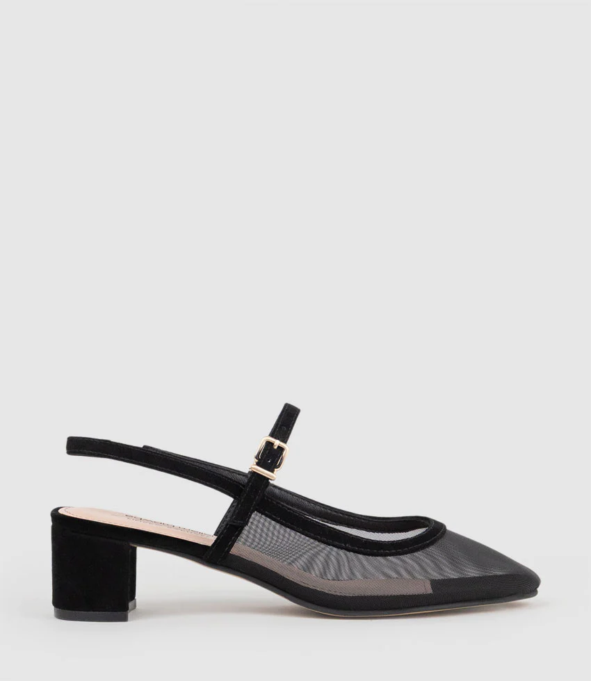 DAPHNE45 Mesh Slingback Pump in Black Suede