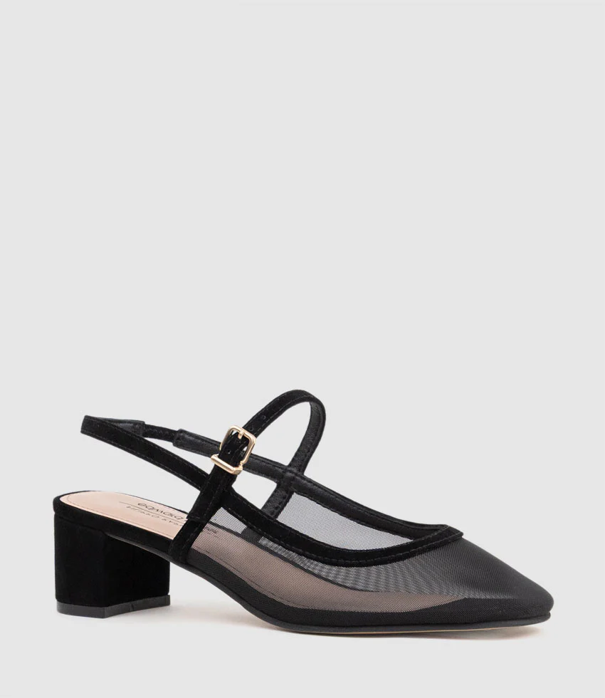 DAPHNE45 Mesh Slingback Pump in Black Suede - Image 2