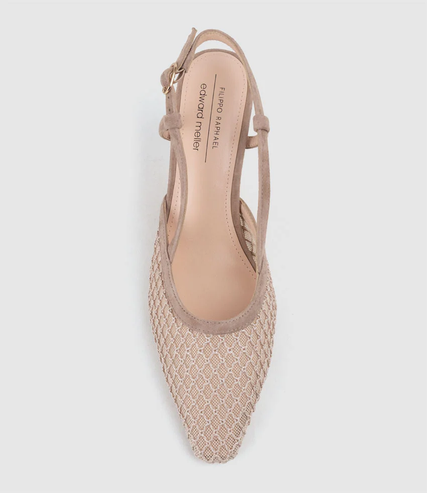 DELILAH75 Mesh Slingback Pump in Nude Suede - Image 4