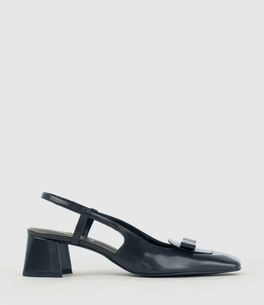 DINA45 Slingback Pump with Bow in Navy High Shine
