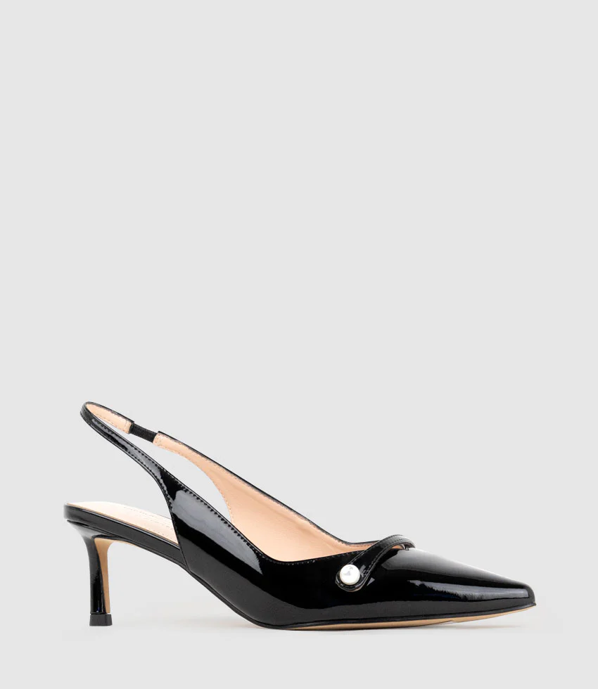DIVINE55 Slingback Pump with Pearl in Black Patent - Image 3