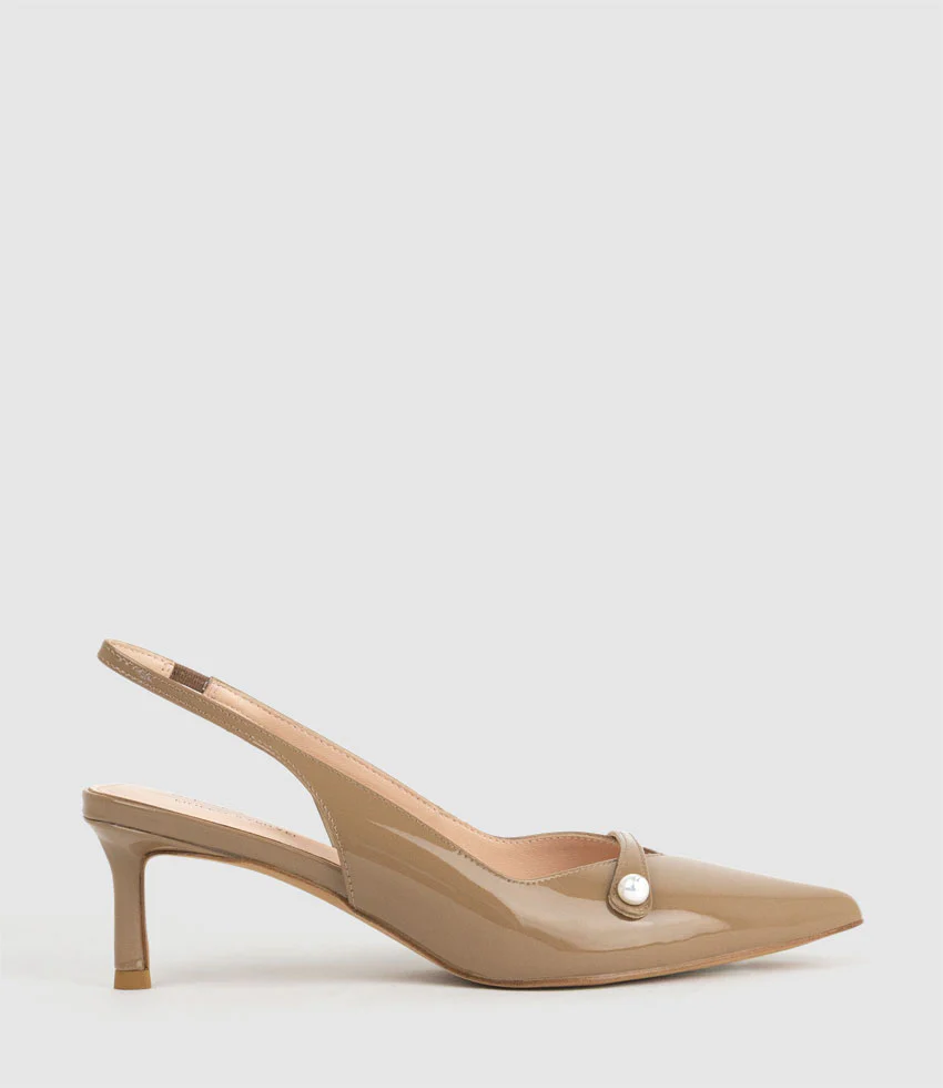 DIVINE55 Slingback Pump with Pearl in Latte Patent
