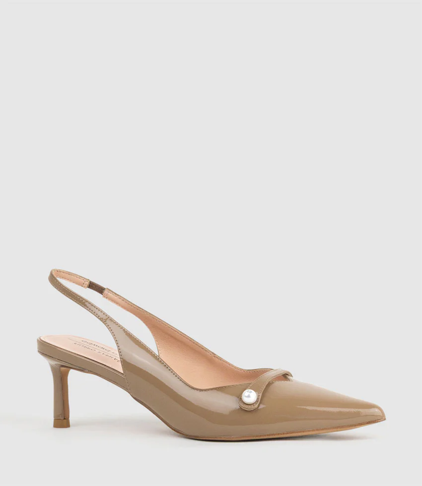 DIVINE55 Slingback Pump with Pearl in Latte Patent - Image 2