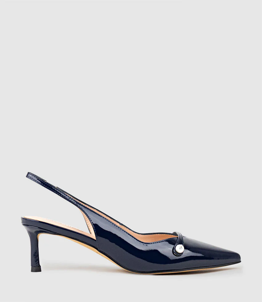 DIVINE55 Slingback Pump with Pearl in Navy Patent