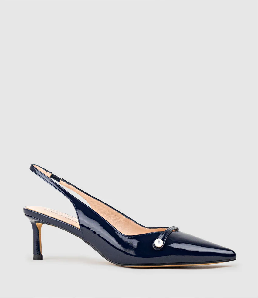 DIVINE55 Slingback Pump with Pearl in Navy Patent - Image 3
