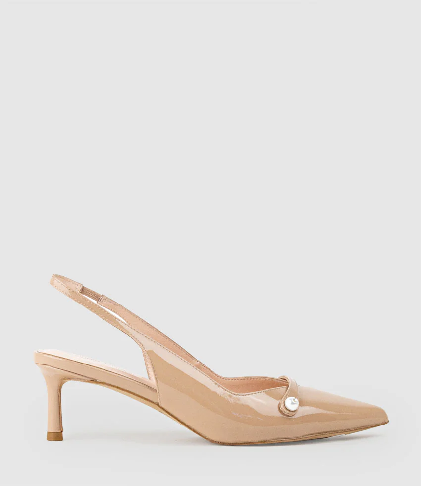 DIVINE55 Slingback Pump with Pearl in Nude Patent