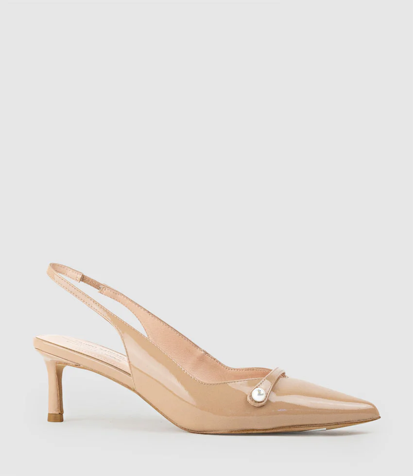 DIVINE55 Slingback Pump with Pearl in Nude Patent - Image 2