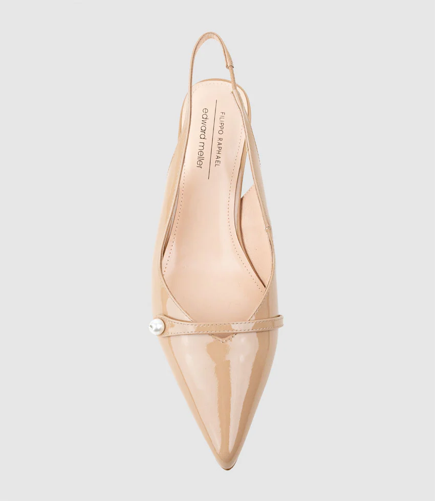 DIVINE55 Slingback Pump with Pearl in Nude Patent - Image 4