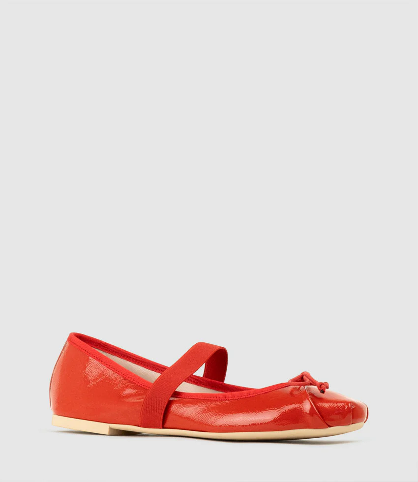 EFFIE Ruched Ballet with Strap in Red Patent - Image 3