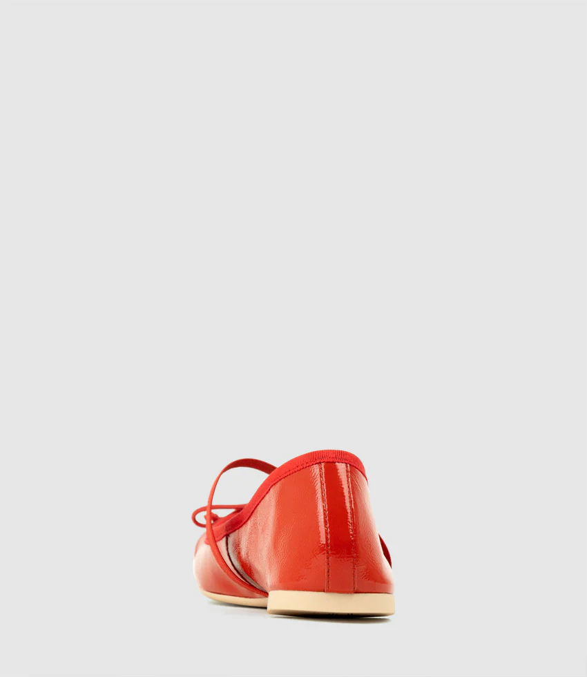 EFFIE Ruched Ballet with Strap in Red Patent - Image 4
